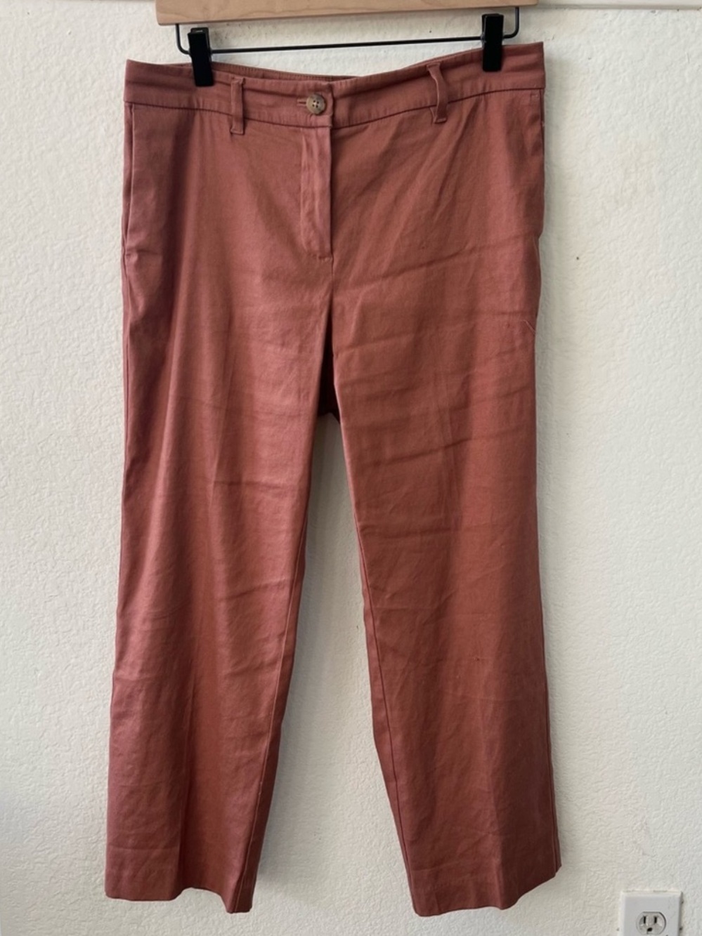 Jill Luxe Linen Stretch Straight-Leg Cropped Trousers Sienna Terracotta Pants 8